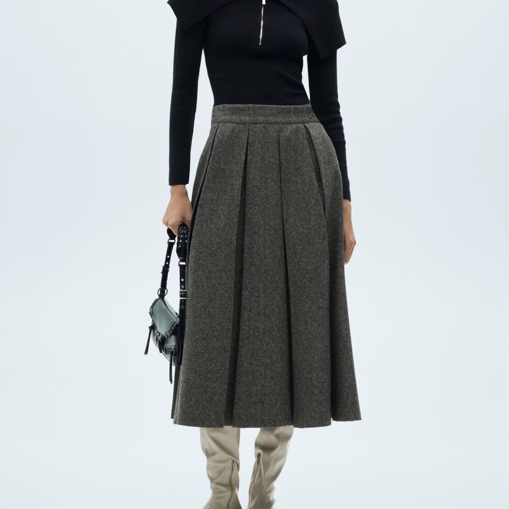 Mango Marbled Wool Pleated Skirt - Picture 2 of 6